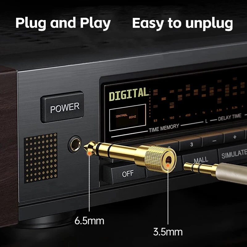 6.5 6.35mm Male Plug to 3.5mm Female Connector Gold Plating Headphone Microphone AUX Audio Plug