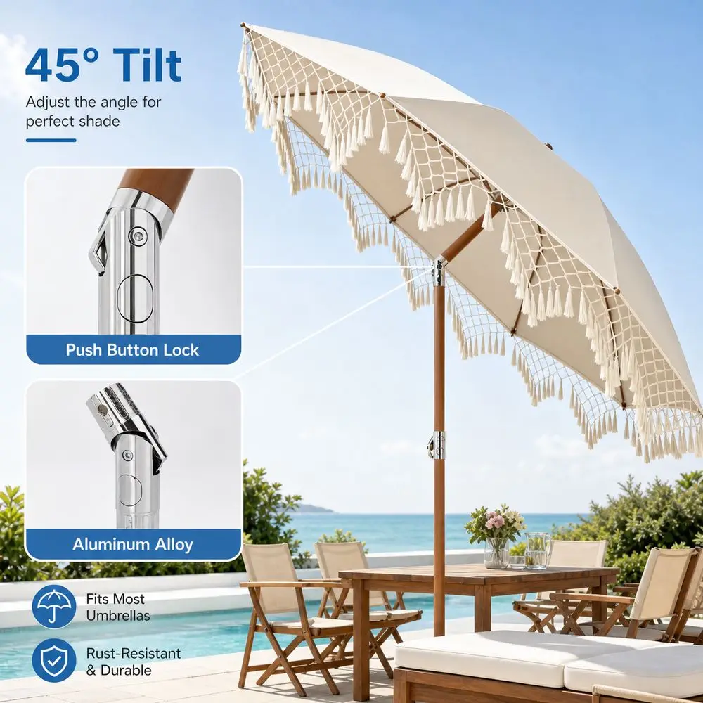 Aluminum Alloy Umbrella Tilt Adapter Bendable Joint Multi Angle Adjustable Umbrella Pole Joint Push Button Adjustment Silver