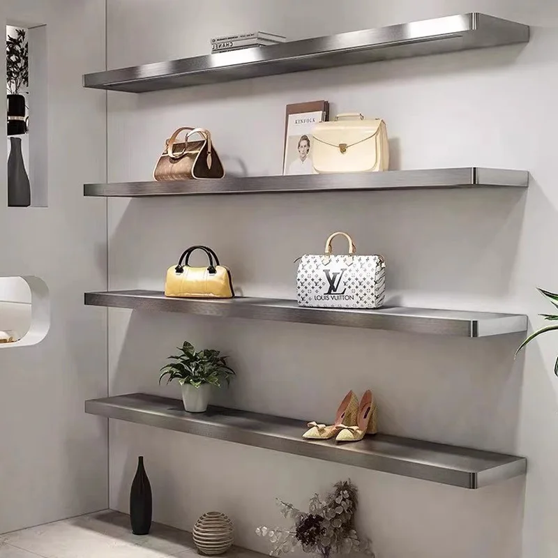 Stainless Steel Shelf Wall Mount Shelf Modern Floating Handbag Shoes Display Rack Heavy Duty Home Retail Display Wall Shelves