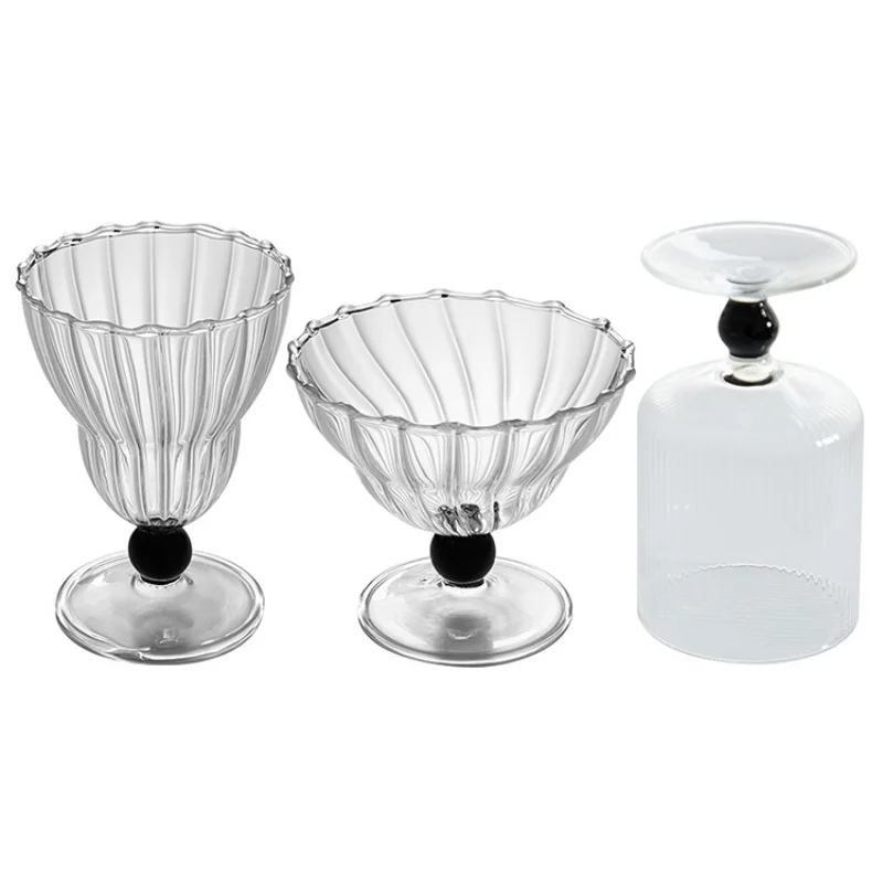 Clear Striped Glass Cup Creative Ripple Latte Coffee Mug Cold Drink Ice Cream Cup Yogurt Goblet Drink Juice Pudding Dessert Cup