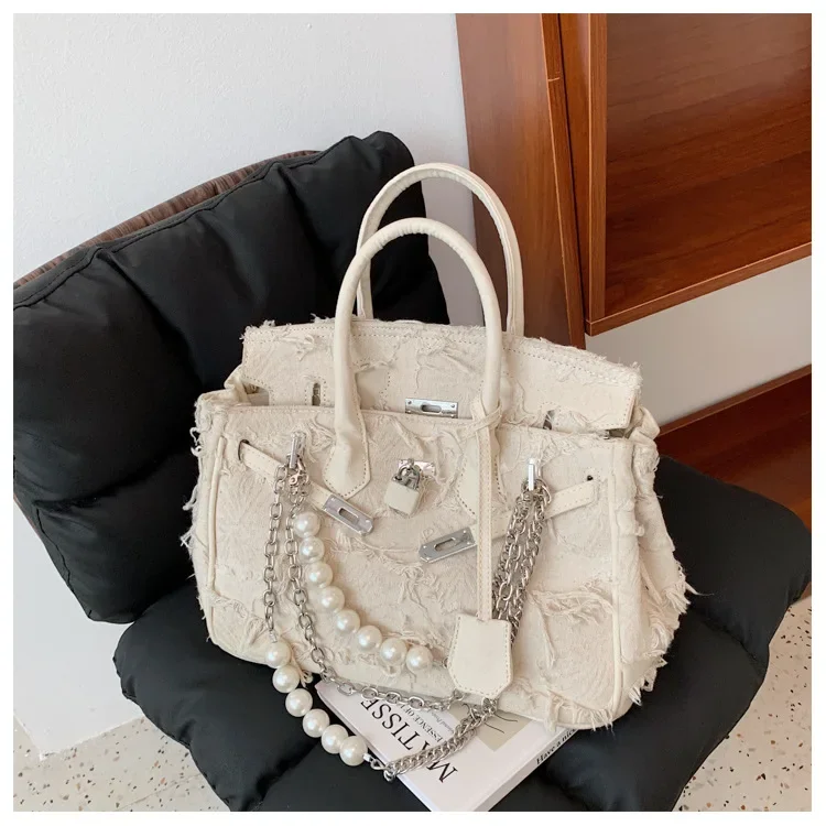 

Unique Pearl Chain Shoulder Bag 2025 - Vintage Boho Crossbody Purse for Women, Distressed Designer Tote with Luxury Accents