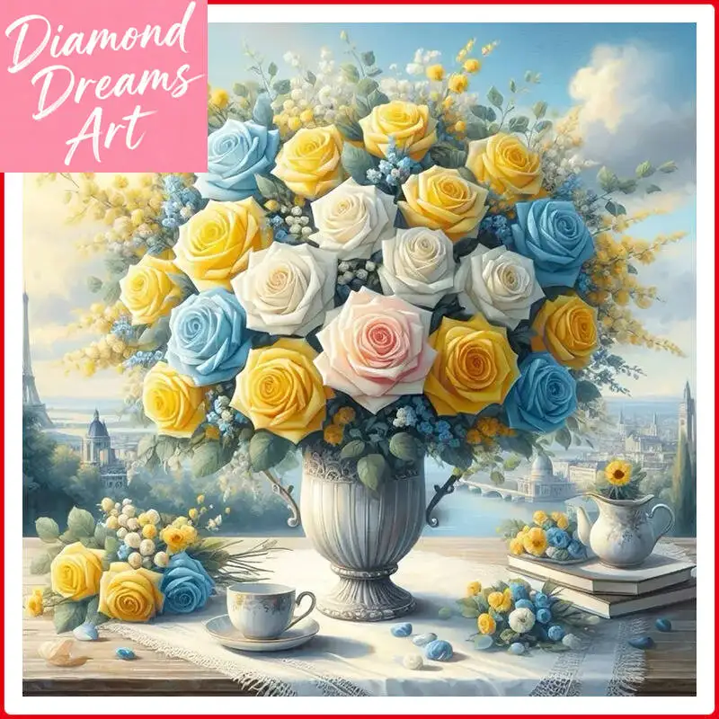 Rahmenlose 5D Vollbohr-Mosaik-Sets: Neue Kollektion Blumenstrauß & Vase – DIY Wanddeko Geschenke