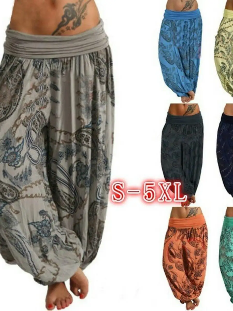 유럽과 미국의 디지털 인쇄 넓은 다리 바지 여성용 캐주얼 바지 긴 바지 편안한 여름 패션