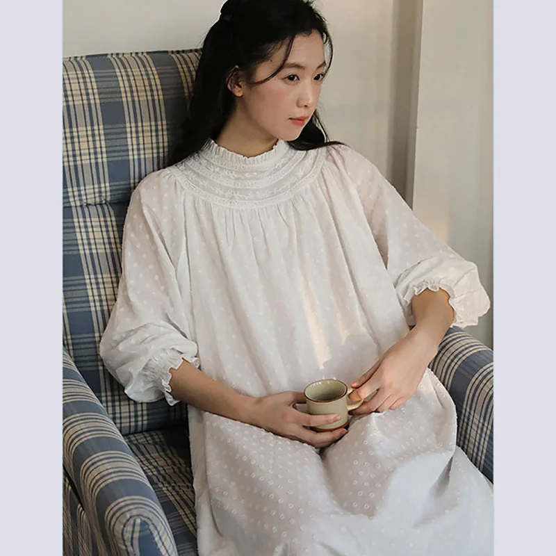 

Новинка Весна 2026: Длинная ночная рубашка-платье для девочек из 100% хлопка с жаккардовым узором в европейском классическом стиле, для дома и улицы, в стиле феи