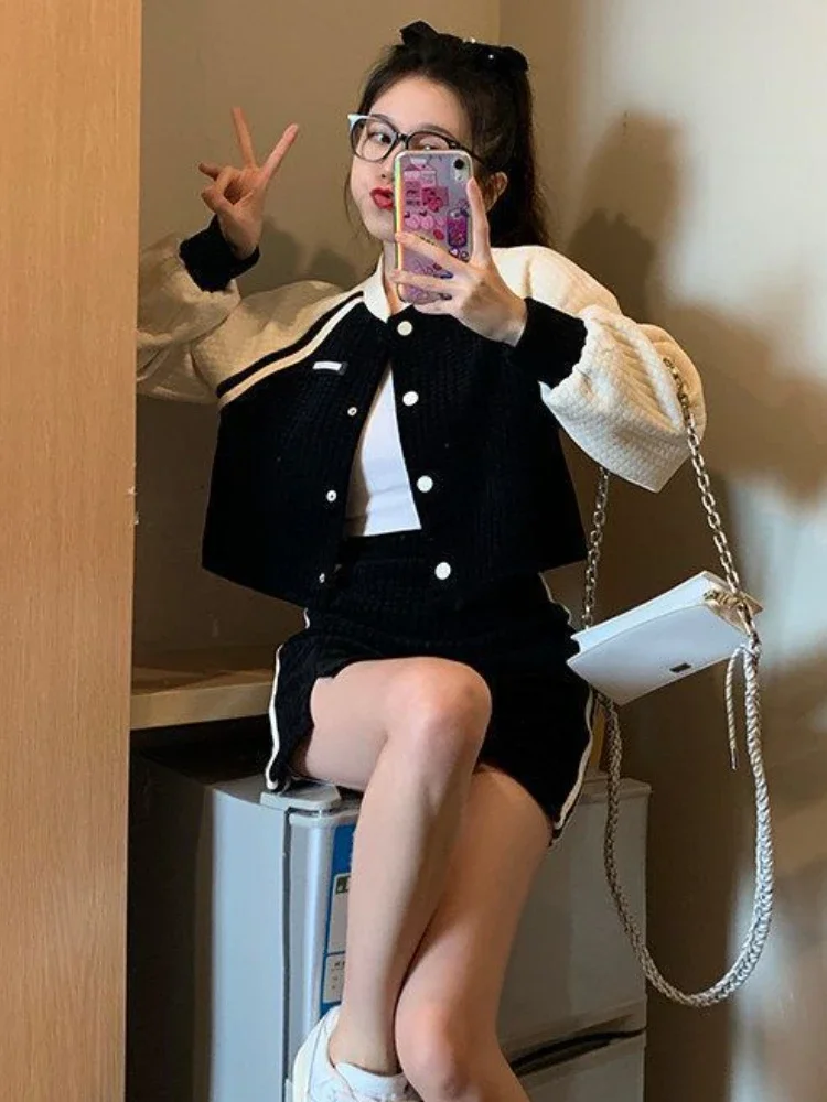 Spring Autumn New Sets To Dress Women's Preppy Suit Korean Sweet Short Jacket Top Casual Sports Skirts 2 Piece Set Matching Sets