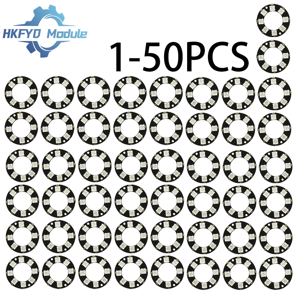 1-50PCS 8-Bit WS2812 RGB LED Ring Module Full-Color Lamp Board with Integrated for Arduino
