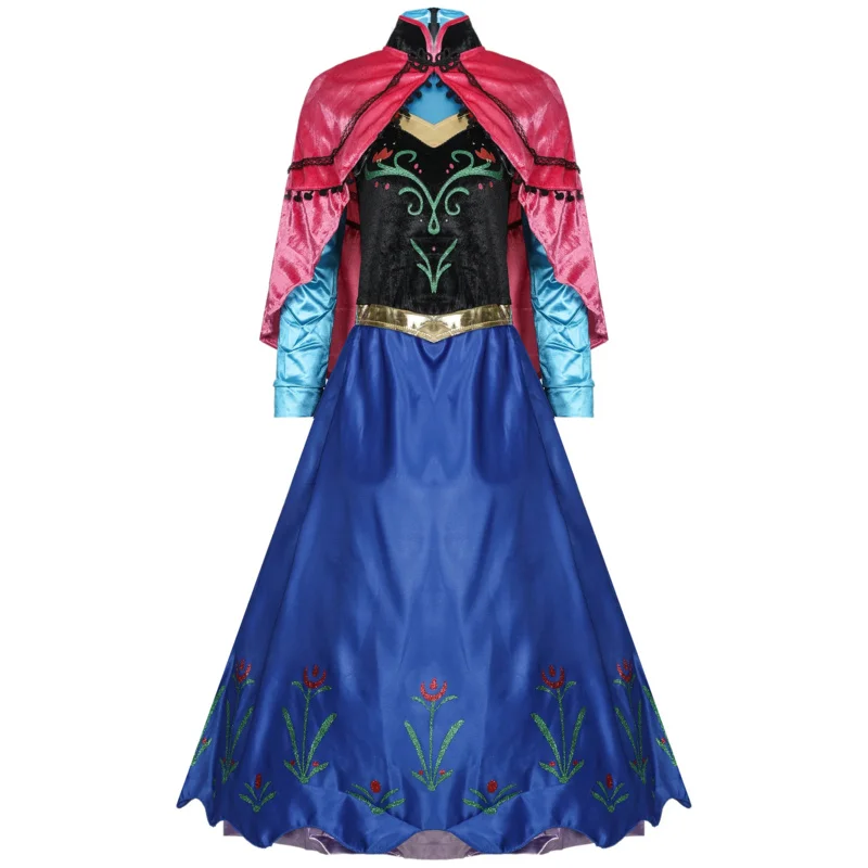 Halloween Princess Anna Cosplay Costume Dress Cape Outfit Adult Women Ice Queen Arendelle Anna Princess Elsa Cosplay Fancy Dress