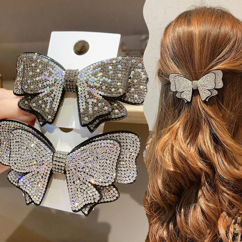 Exquisite Exaggerated Full Diamond Big Bow Hair Clip Shiny Rhinestones Spring Clip For Women Girls Fashion Hair Accessories