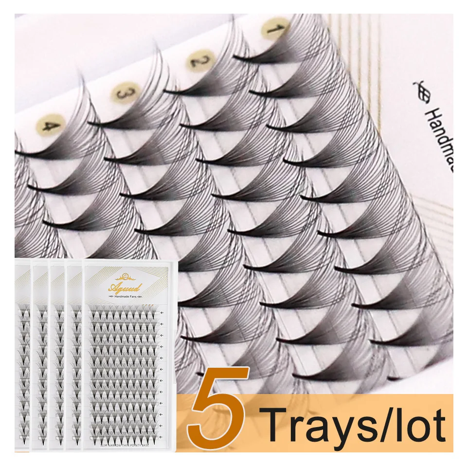 

AGUUD 5 Trays Premade Volume Fans 3D/5D/6D/8D/10D/12D/14D/16D Pointy Base Middle Stem Faux Mink Russian Volume Extension Eyelash