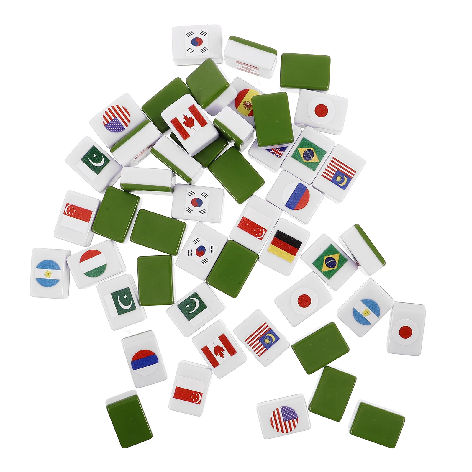 

48pcs National Flag Mahjong Set Durable Plastic Tiles Family Games Party Picnic Two Player Elimination Block Game Tabletop