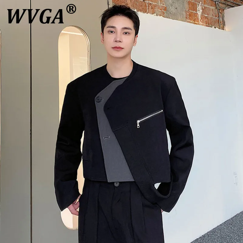 

WVGA Spring Autumn New Man Tide Double Layer Color Matching Design O-Neck Short Suit Jacket Trendy Niche Chic Casual Tops W11162