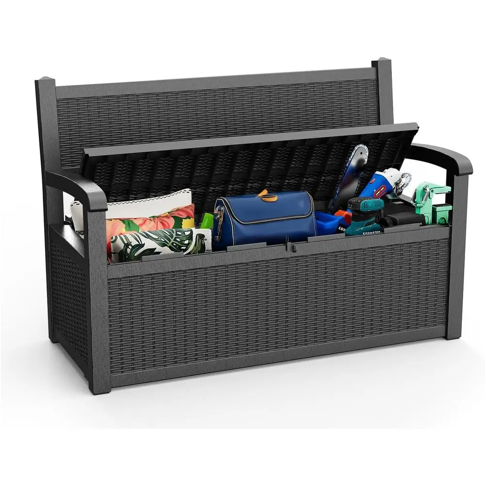 80 Gallon Lockable Outdoor Storage Bench - Waterproof Deck Box for Patio, Garden, and Porch - Ideal for Storing Tools and Cushio