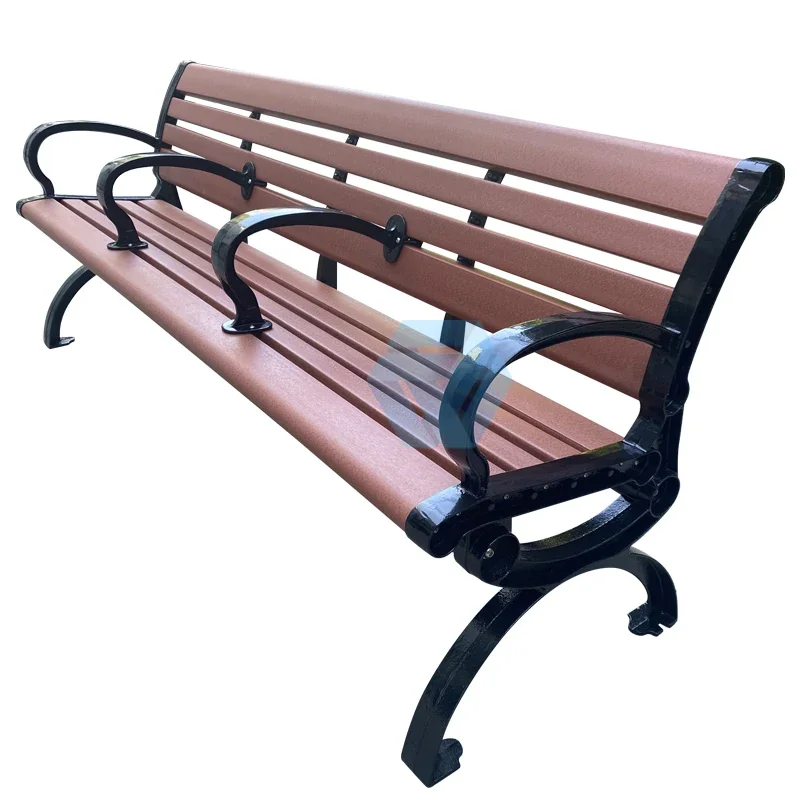 Outdoor Park Bench With Tropical Wood Slats Urban Street Bench With Durable Metal Legs Classical Garden Bench