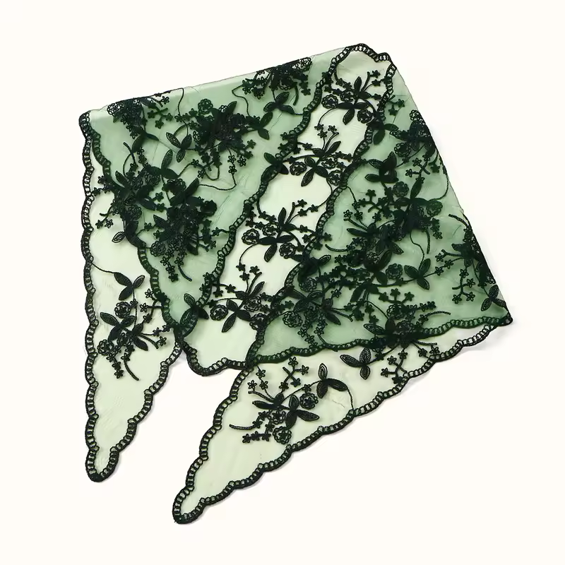 Elegant Lace Scarf Hollow Out Embroidery Foulard Bandana Solid Color Triangular Scarf Thin Vintage HandkerChiefs for Hair Woman - Image 10