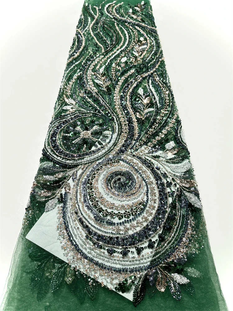 French African Beads Lace Fabric 2025 Luxury High Quality Embroidery For Women Wedding Dress Nigerian Sequin Lace Fabric 5 Yards