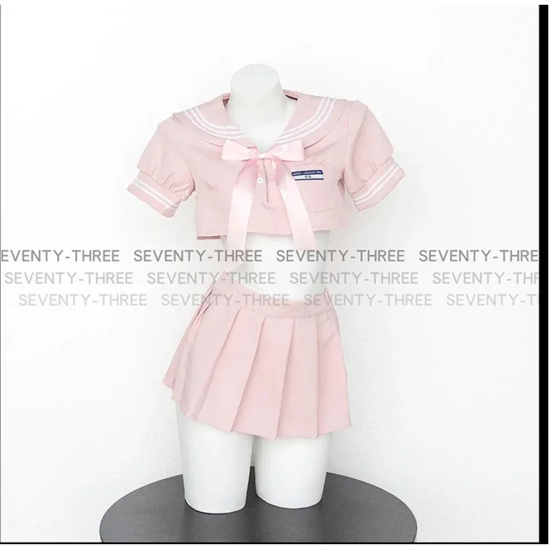 일본 애니메이션 여학생 코스프레 학생 세일러복 JK 유니폼 스커트 세트 스윗 반팔 크롭탑 네이비 란제리 세트 드롭쉽