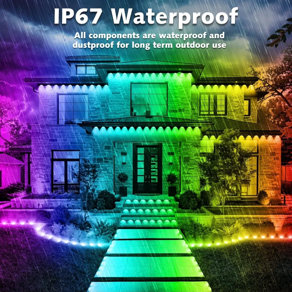 200FT Permanent Outdoor RGB Lights,IP67 Waterproof Smart LED Eaves Lights with App/Remote Control,for Christmas