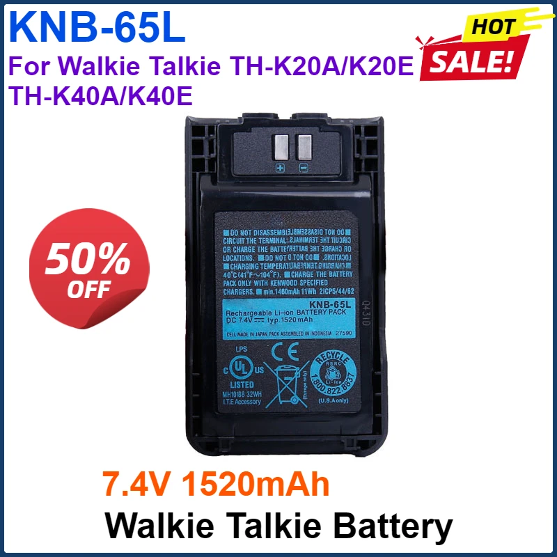 

7.4V 1520mAh KNB-65L/KNB-63L Replacement Battery for Walkie Talkie TH-K20A/K20E TH-K40A/K40E Two Way Radio Rechargable Battery