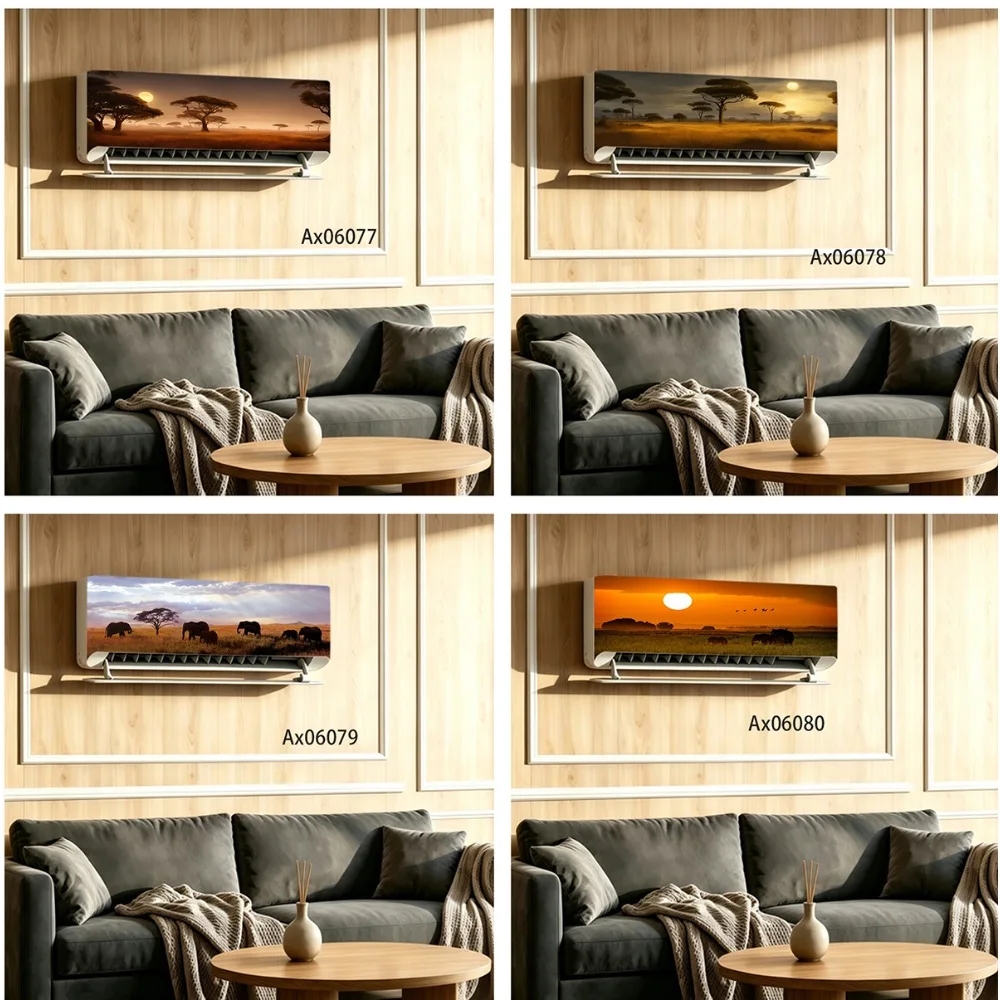 Wide Grassland Mixed Wildlife Herd Giraffe Air Conditioner Sticker Self Adhesive Home Decoration Waterproof Poster Renovation