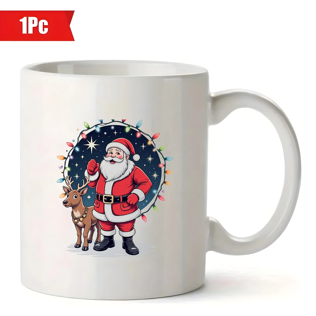Tazza da 11 once + illustrazione di cartoni animati di renne di Babbo Natale + regalo di Natale - Set di tazze da caffè per ufficio familiare con bottiglia d'acqua per bambini