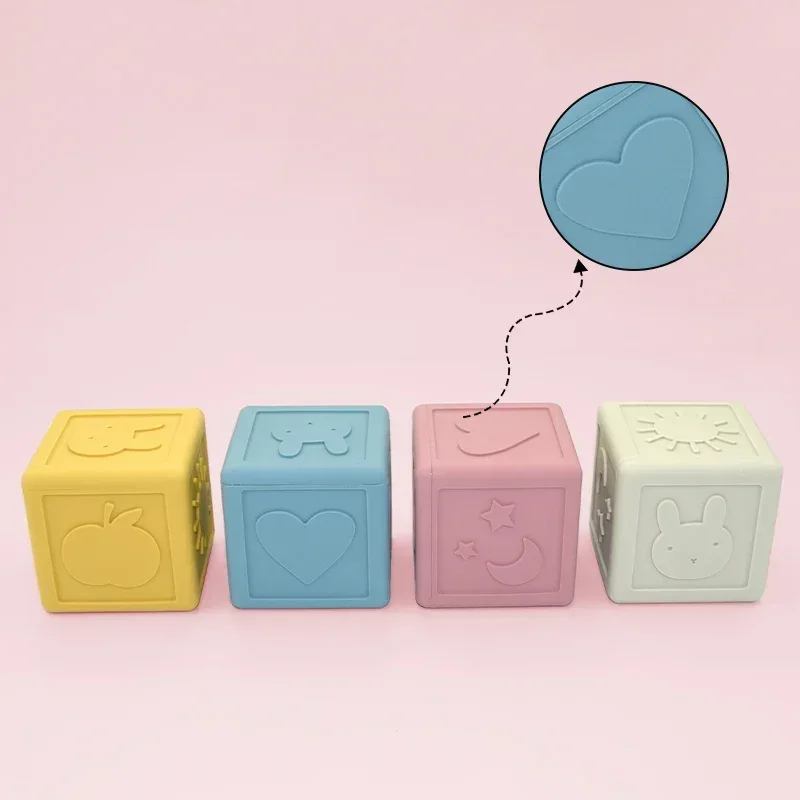 Blocchi in silicone per bambini Blocchi in silicone quadrati 3D Giocattoli educativi Montessori senza BPA Regali per massaggiagengive per bambini Giocattoli impilabili