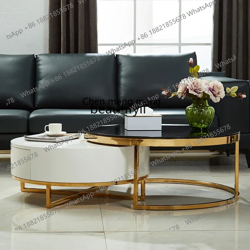 K185 رخام فاخر خفيف بسيط وحديث طاولة شاي مستديرة غرفة المعيشة المنزل الإبداعية الشمال شقة صغيرة #1