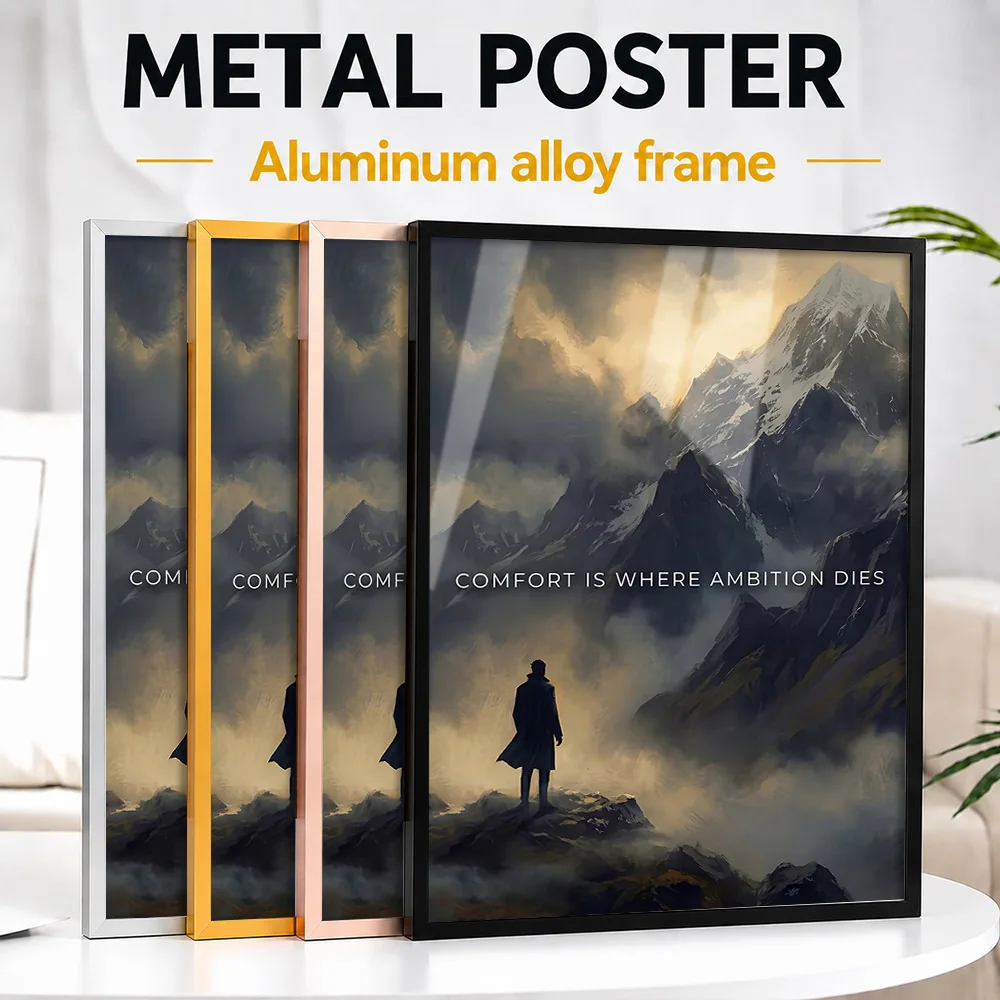 Ambition Motivational Quote Framed Metal Poster Personalized Bold Typography Wall Art Perfect Within Office As Dream Chasers