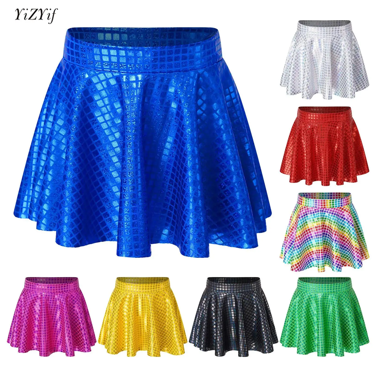 

Kids Girls Dancing Skirt 2024 Shiny Plaid Sequins Ruffled Skirts for Cheerleading Jazz Street Dance Performance Children Clothes