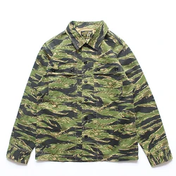 Asia Size 100% Cotton American Casual Tiger Patterned Camouflage Spring Autumn Men's Workwear Shirts Amekaji Male Shirt Coats