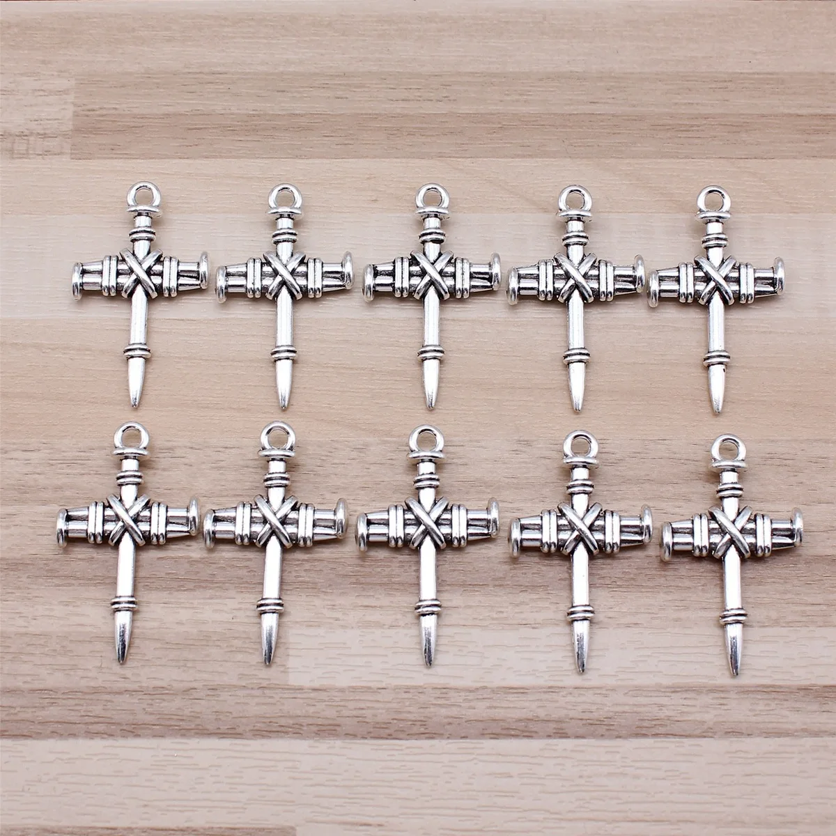 IFOCUS 10pcs/Lot Nail Cross Charms For DIY Jewelry Making Zinc Alloy 34x20mm/1.34x0.79inch