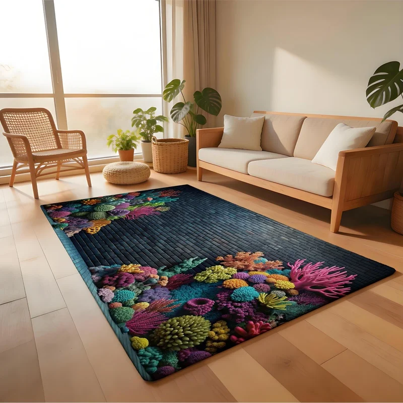 Door Mat Flannel Sponge Coral Brick Wall Ocean for Bathroom Entryway Kitchen Bedroom Home Floor Decor