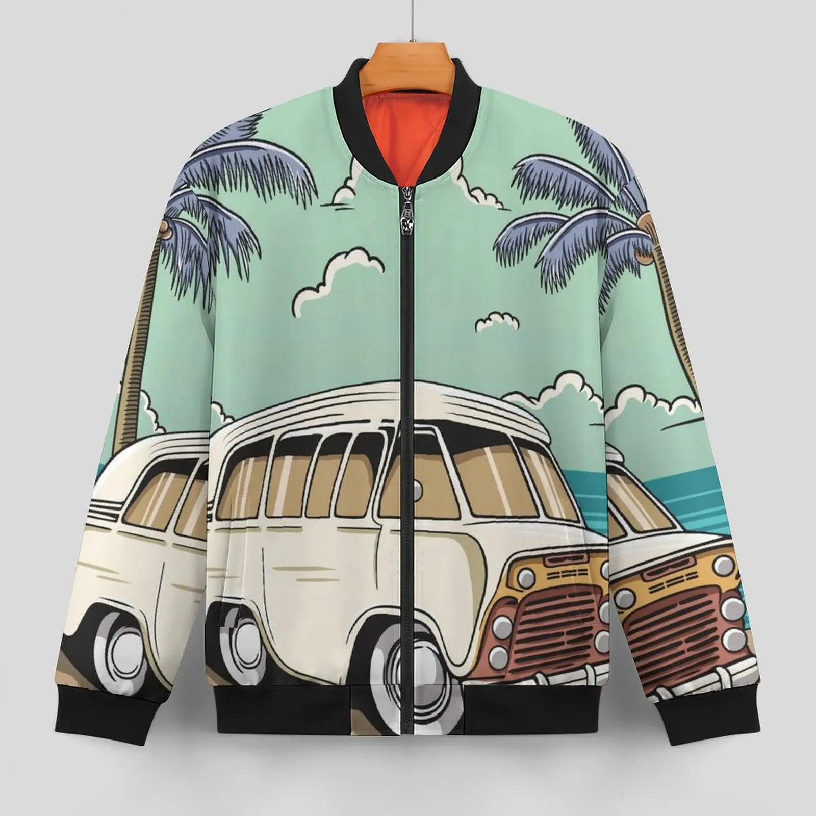 Vintage Car With Palm Trees Casual Jackets Man  Coats Autumn Aesthetic Jacket Zipper Pattern Outdoor Windbreak 4XL 5XL 6XL