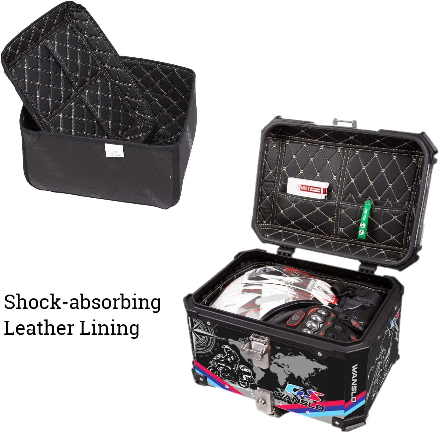 55L motorcycle top shell, trunk, thick aluminum, sports graffiti style, waterproof luggage compartment, helmet box, safety lock