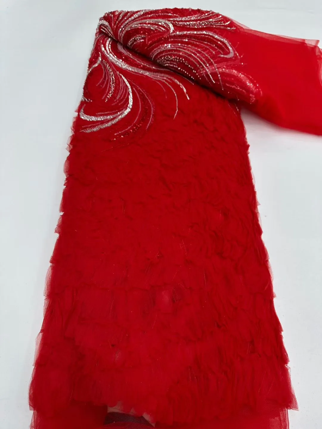 

African Beaded Lace Fabric 2025 High Quality 5 Yards New Nigerian 3D Flower Tulle Laces Fabrics For Party Dresses 5 Yards