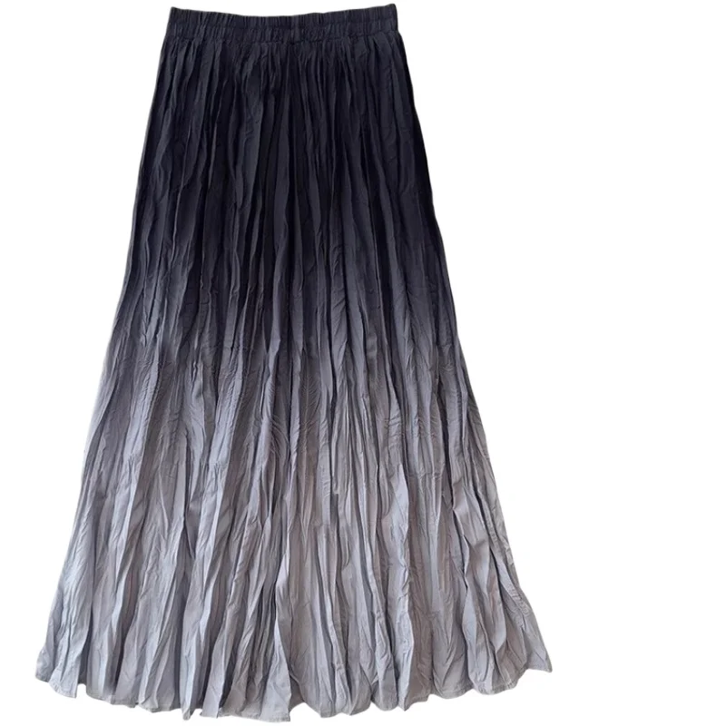 Japanese Style Midi Skirt for Women Autumn Goth Pleated A-line Large Swing Umbrella Skirt Yamamoto Niche Halo Dye Gradient Skirt