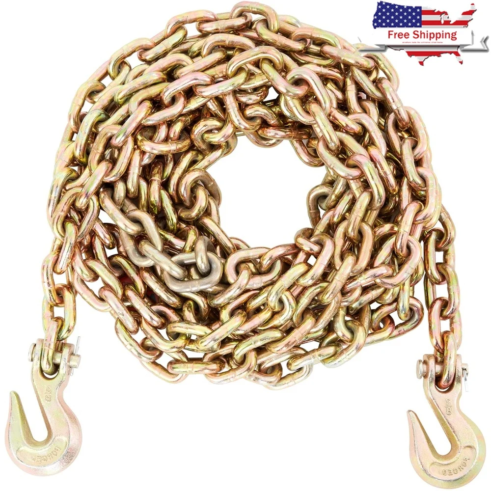

G80 Transport Binder Chain 3/8 Inch x 20 Feet Heavy Duty Tow Chain 7100lbs Load Capacity with Hooks