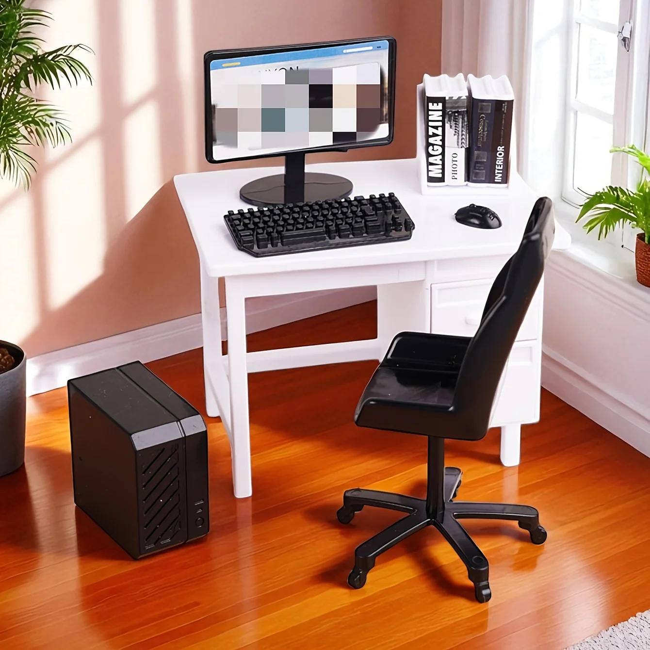 Miniature Dollhouse Office Desk Computer Desk Scene Model Display Keyboard Mouse. Suitable for Imitating Boss and Employee Offic