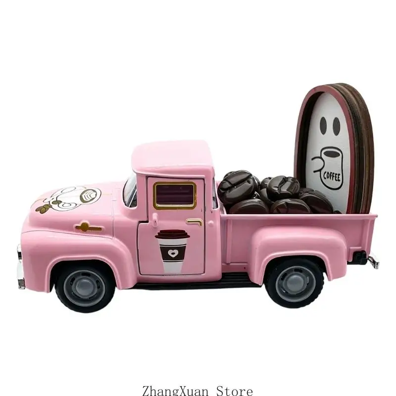 Antique Mini Metal Pickup Truck Model with Removable 15Pcs Fake Beans Tiered Tray Decors for Coffee Bar Accessories 3XUF