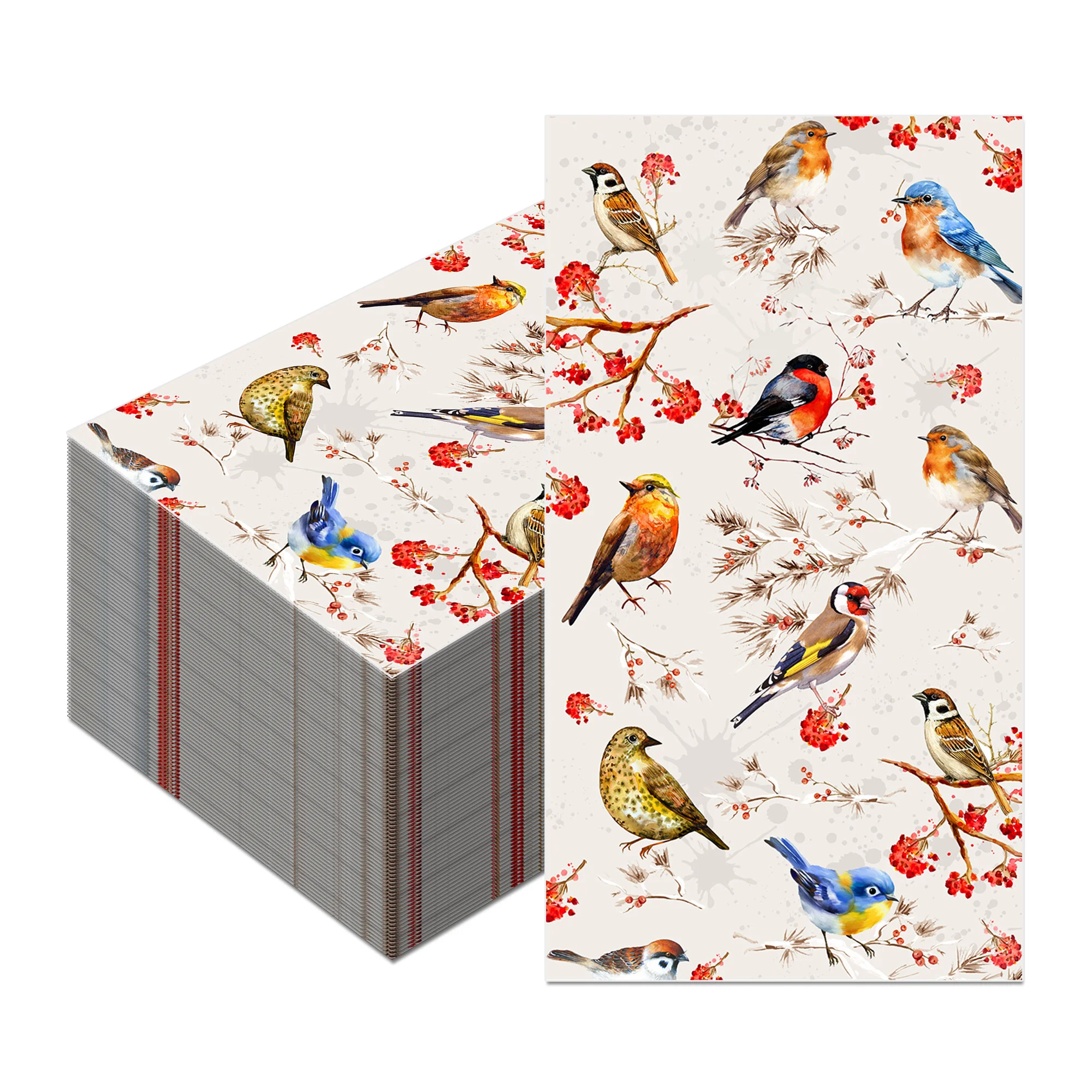 20pcs/pack, Disposable Flowers Birds Printed Guest Napkins, Bathroom Hand Towels, Tissue For Wedding & Party & Family Gatherings view 2
