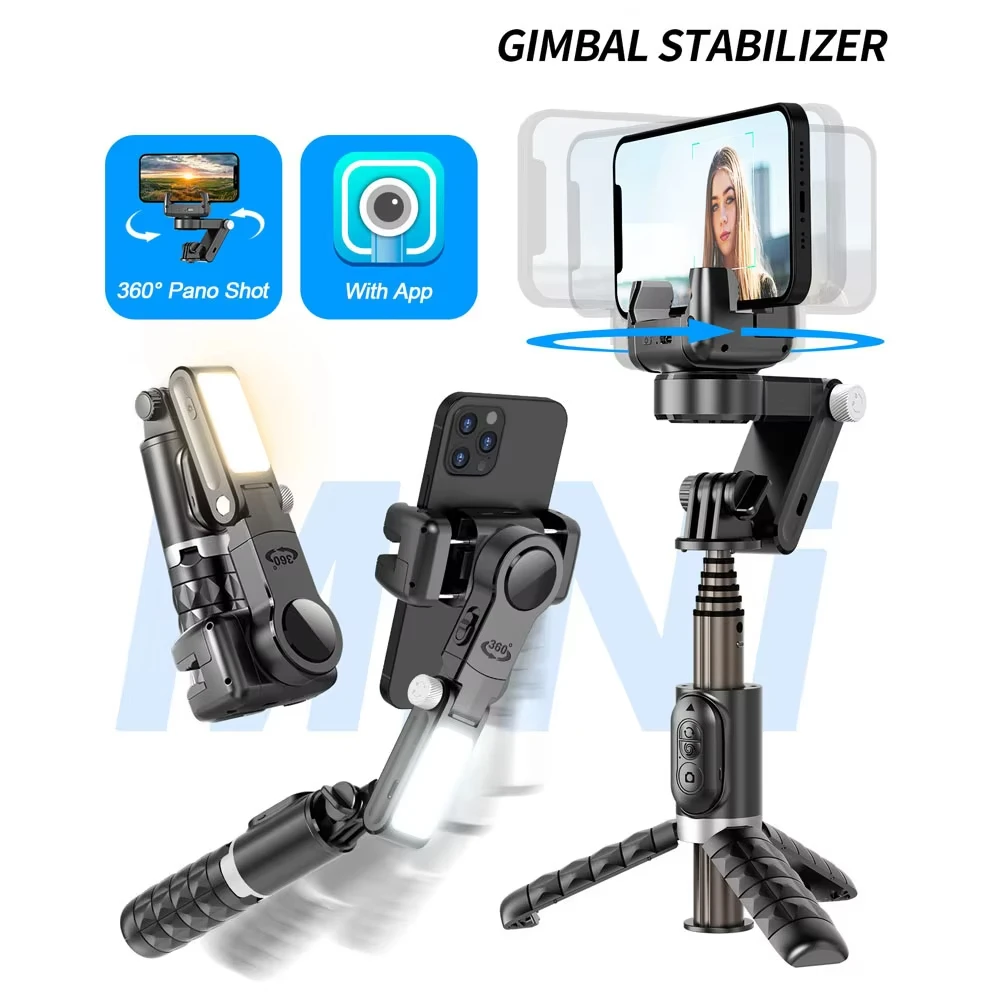 

Selfie Stick Phone Gimbal Stabilizer with 360° Face Tracking Orthogonal Handheld Anti-Shake Combo Light for Live Streaming Vlog