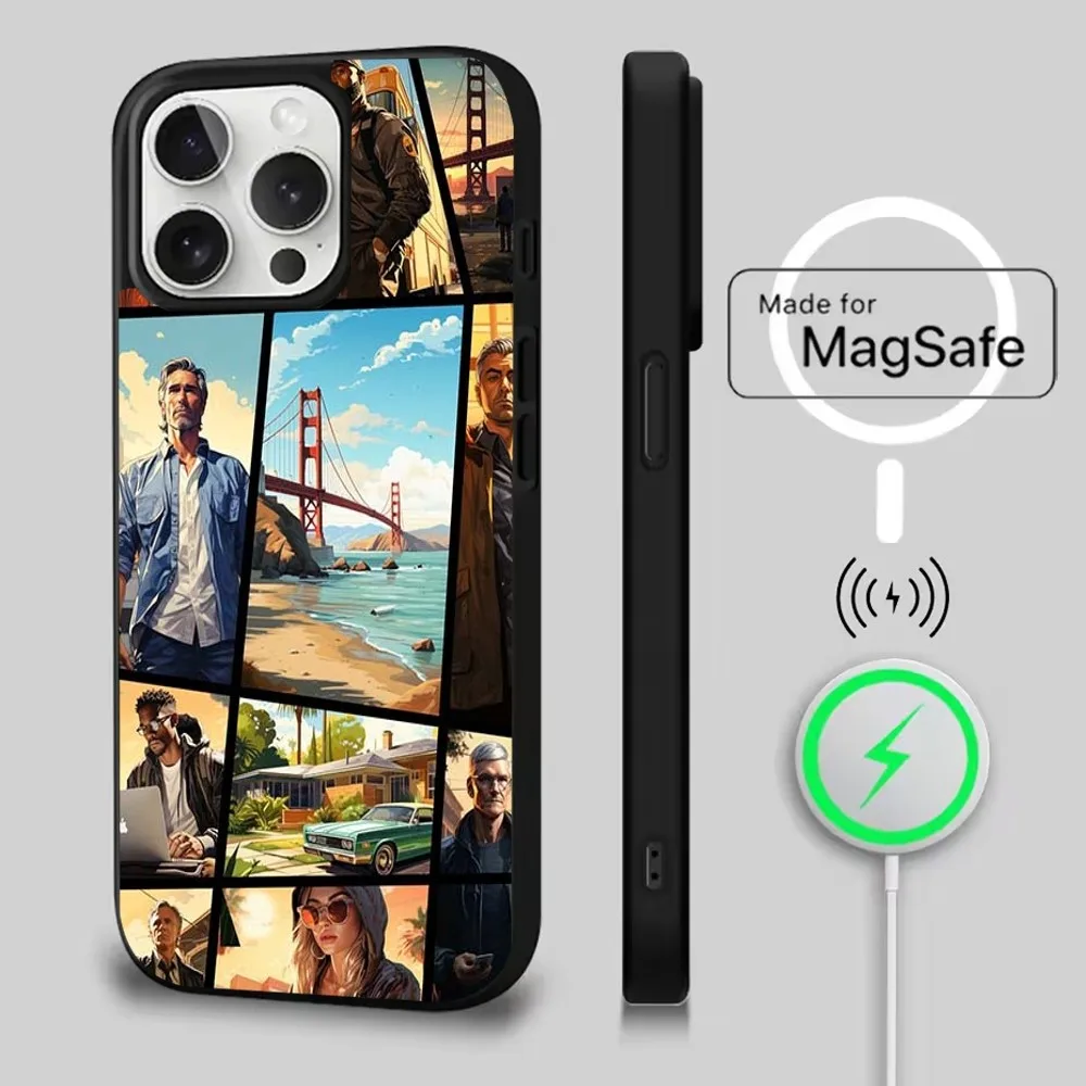 حافظة هاتف ذكي GTA Grand Theft Auto لهاتف iPhone 16,15,14,13,12,11,Pro,Max,Plus,Mini,Magsafe,حافظة شحن لاسلكية مغناطيسية