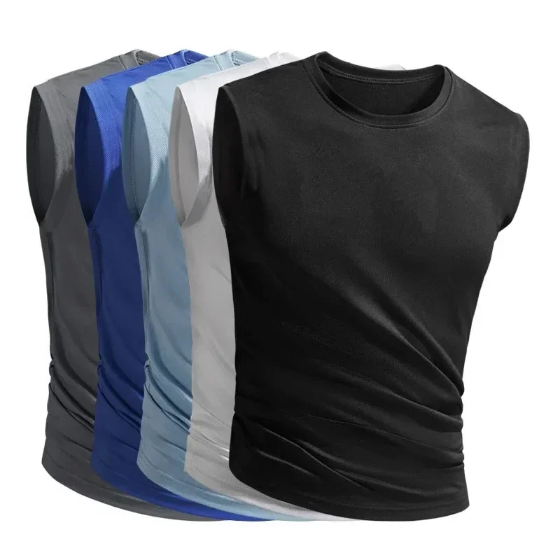 

Plain Ice Silk Running Vest Men Summer Fitness Sleeveless T-shirt Quick-dry Mesh Gym Tank Tops Breathable Sports Clothing