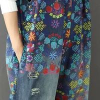 Johnature Women Denim Jumpsuits Print Floral Vintage 2025 New  Women Clothes Casual Quality Hole Wide Leg Jumpsuits - Image 6