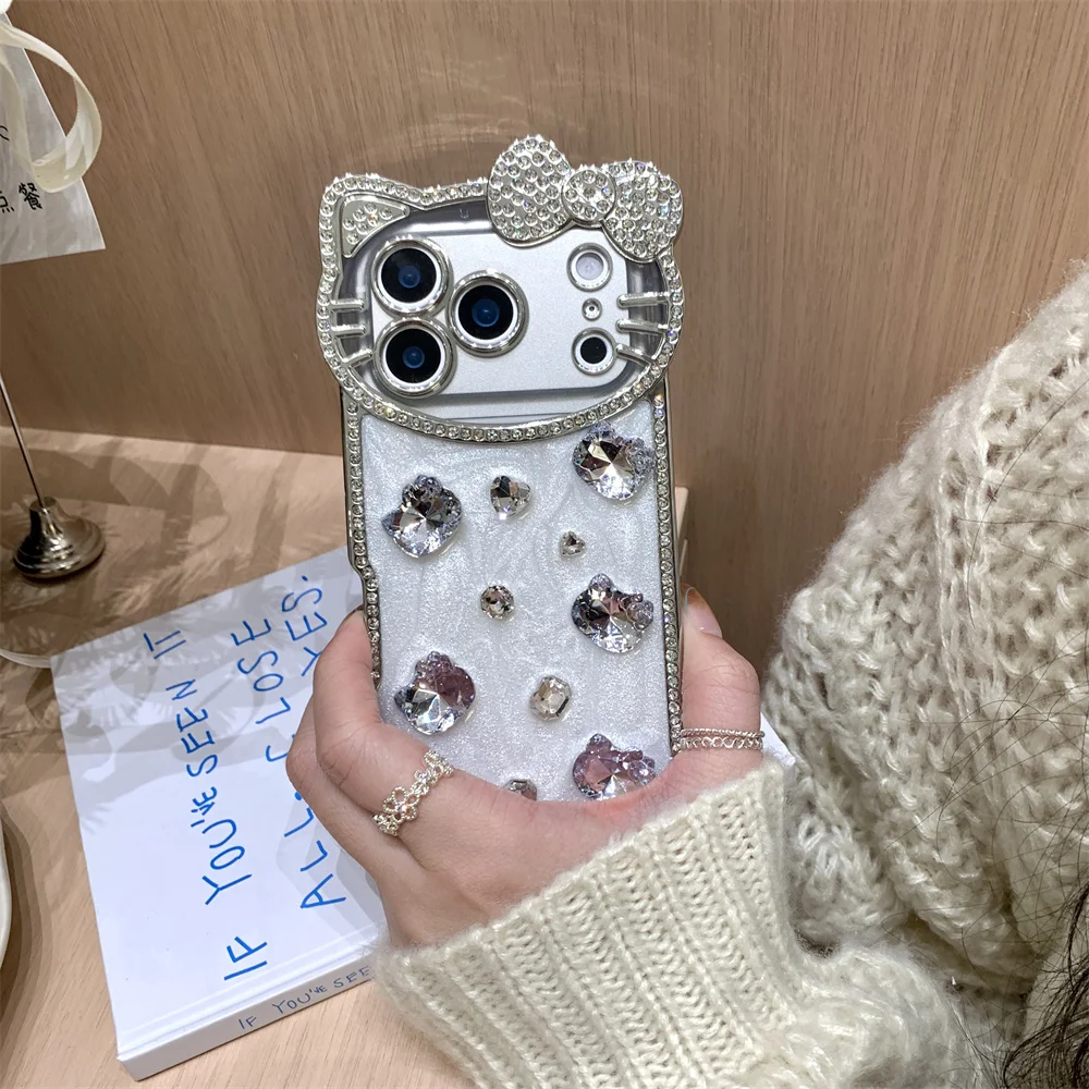 

Luxury Diamond Gem Kitty Phone case for iPhone 17 11 12 13 14 15 plus 16 Pro Max Cover Fashion Shockproof Fundas protection case
