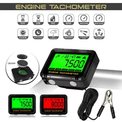 Inductive Tachometer Hour Meter Digital Motorcycle ATV Lawn Mower Engine Gauge LCD SVC Alert RPM Clock Backlight Waterproof