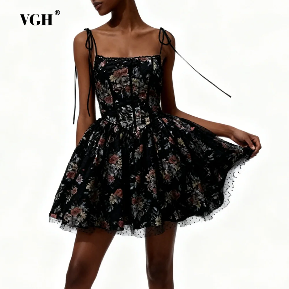 

VGH сексуальные винтажные платья с принтом для женщин с квадратным воротником без рукавов и высокой талией, летнее утягивающее мини-платье Caausl, женский стиль