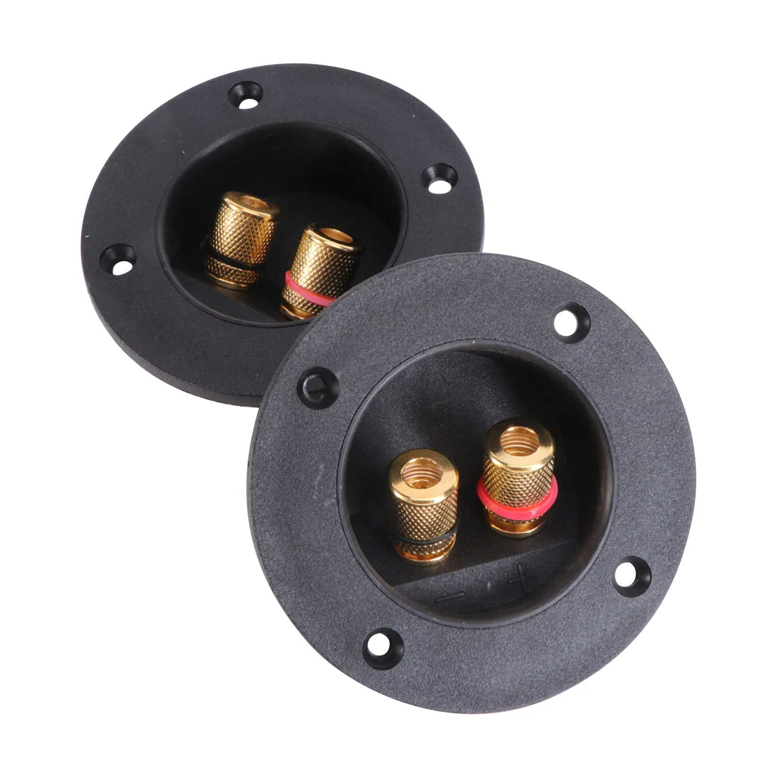 2pcs Speaker Terminal Box Connectors, Black Plastic Gold-Plated Binding Posts with Spring Cups for DIY Subwoofer