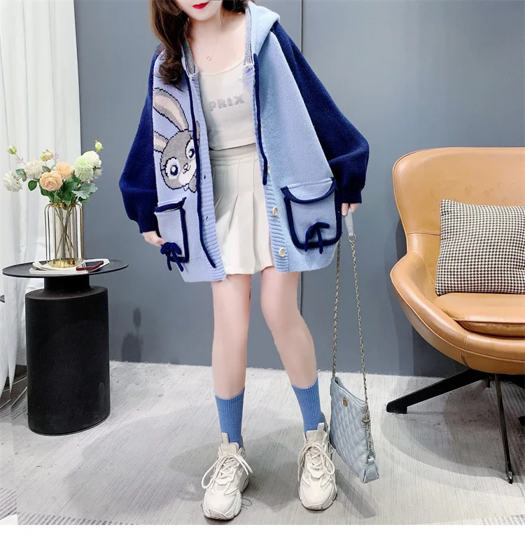 Cardigan Women Sweaters Jackets Hooded Full Sleeve Jumpers Y2k Streetwear Elegant Knit Casual Loose Open Stith Autumn Winter