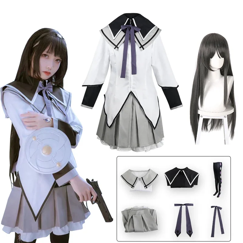 Akemi Homura Cosplay Skirt Anime Magical Girl Puella Magi Cosplay Costume Fighting Uniform Wig Suit Halloween Costumes for Women