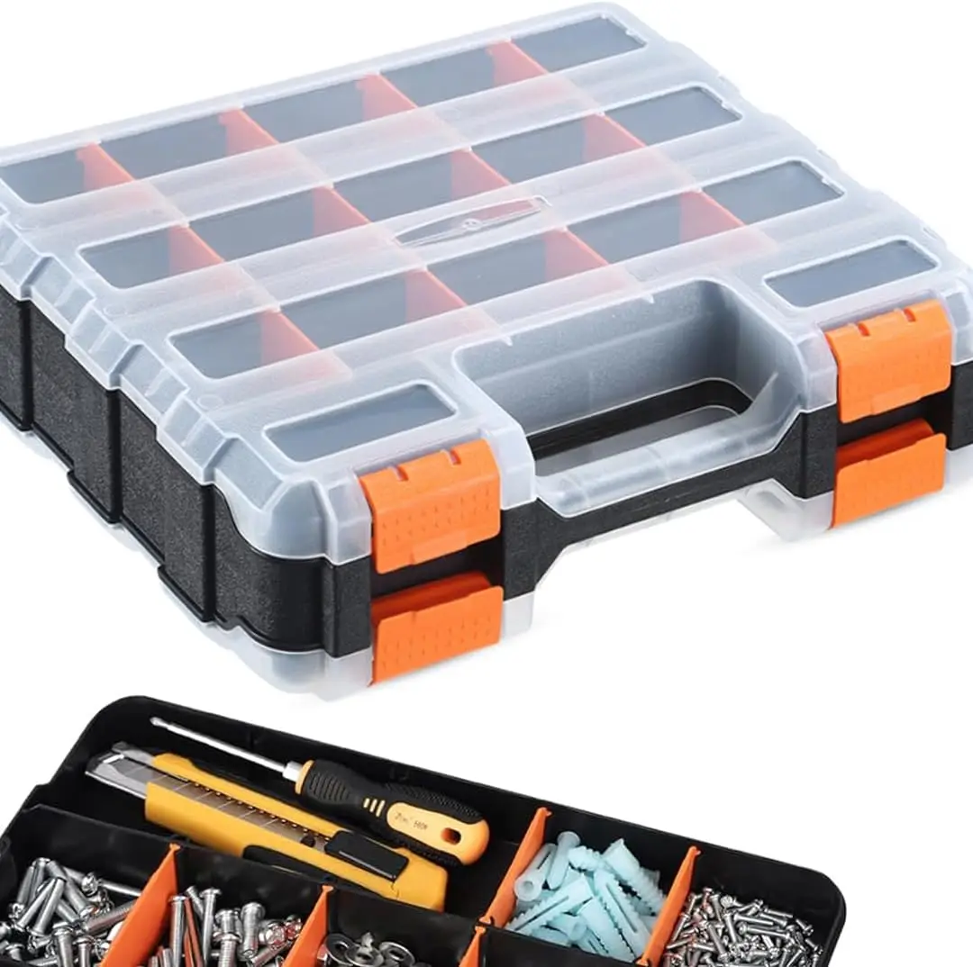 

Portable 34-Compartment Organizer Box for Screws, Nuts, Bolts, and Nails with Removable Dividers - Orange, 12.5x10.5x3 Inches